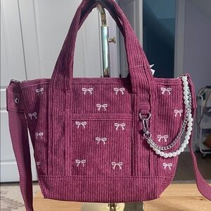 Madden Girl Maroon Tote with Bow Embroidery NWT